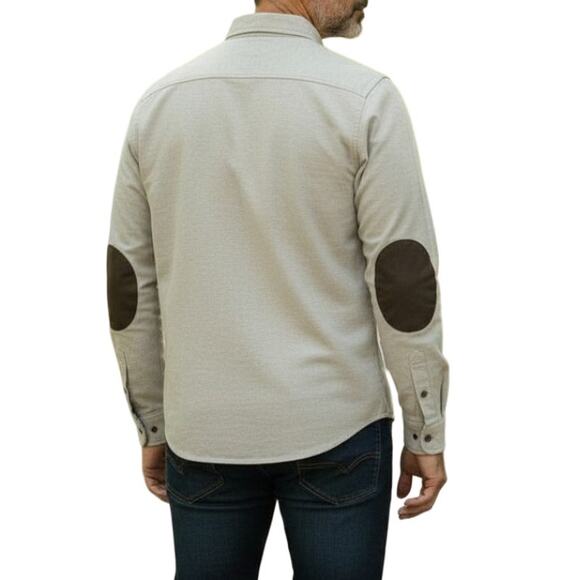 J. Crew Chamois Flannel Shirt Elbow Patches Button Down Beige Men S - Picture 2 of 12